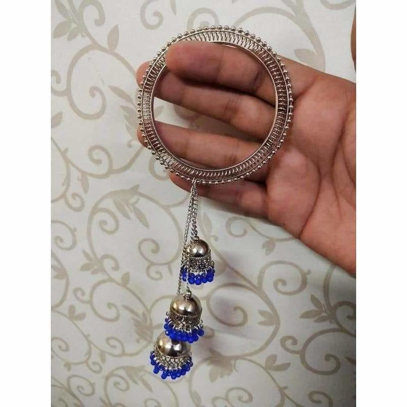 MS Fashion India Stylish Silver Bangles Chains With Blue Pearls Jhumkas | Grocsy