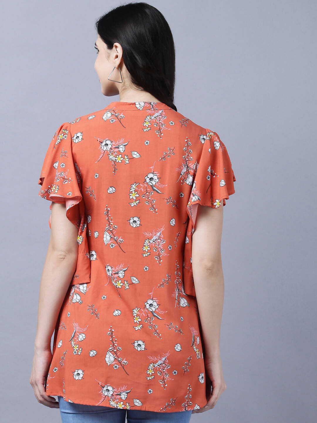 Myshka Stylish Orange Viscose Short Sleeve Women's Top | Grocsy