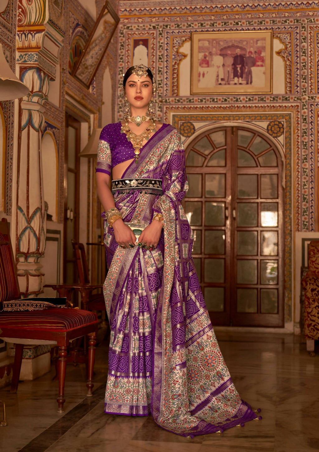 Purple P V Silk Digital Print, Zari Work Printed Saree - Rewaa Parampara | Grocsy