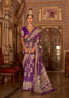 Purple P V Silk Digital Print, Zari Work Printed Saree - Rewaa Parampara | Grocsy