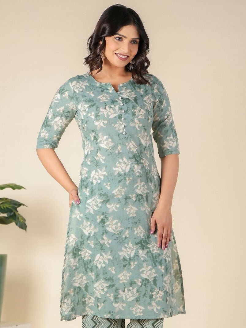 Aramya Green Soft Cotton Floral A-line Kurta for Women | Grocsy