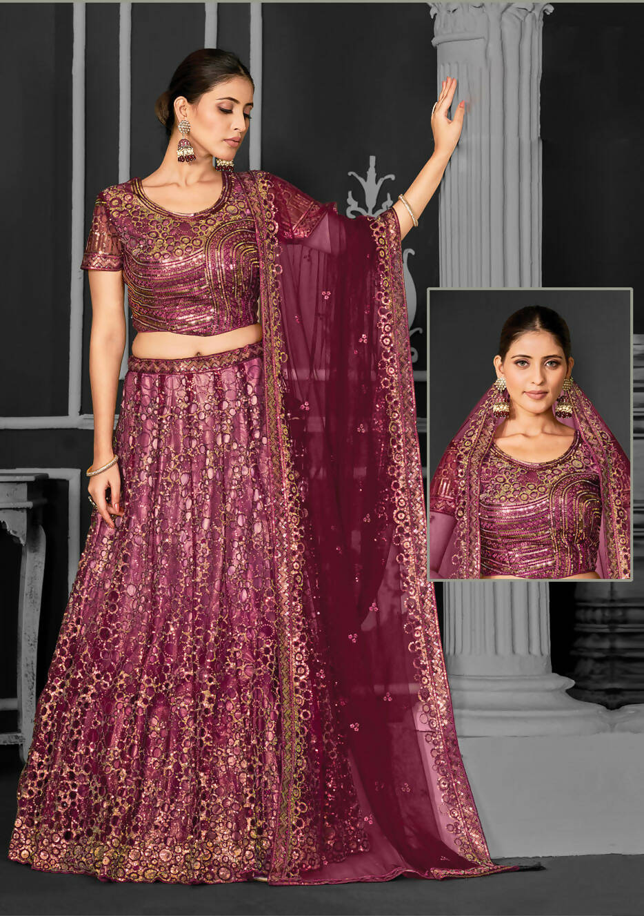 Maroon Net Semi-Stitched Bridal Lehenga - Nimayaa Bonanza | Grocsy