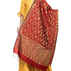 A R Silk Women's Vanarsi Silk Zari Embroidery Mehroon Fancy Dupatta | Grocsy