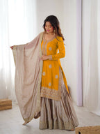 Lehenga Mart Designer Sharara Suit With Kurta, Sharara, Dupatta For Women-Yellow | Grocsy