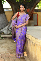 Joban Fashion Dark Lilac Crepe Chiffon Pure Handloom Banarasi Silk Saree | Grocsy