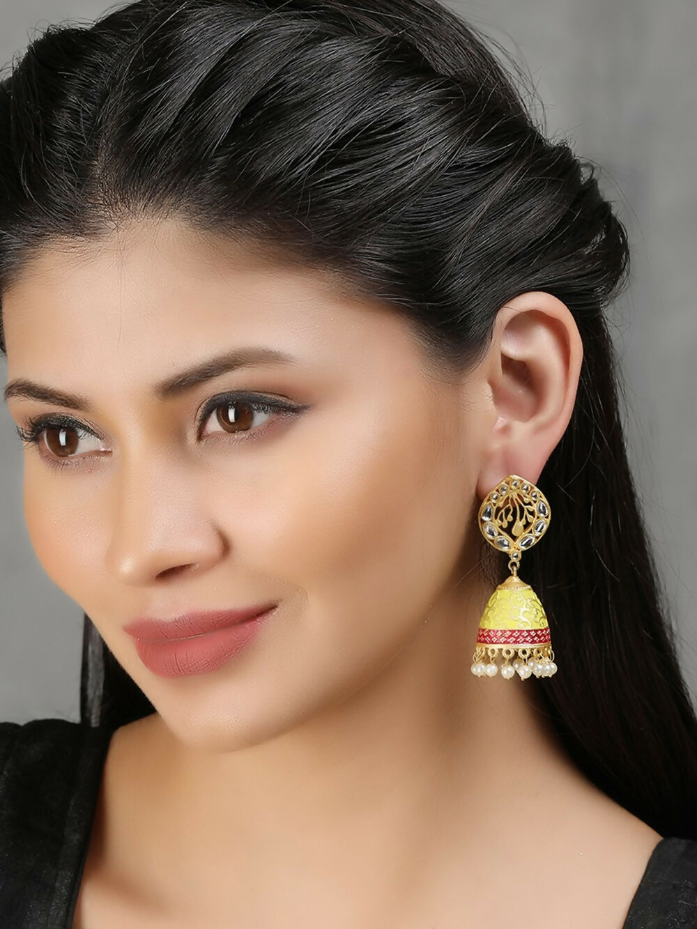 Joban Fashion Women White Beats Matte Gold Jhumka | Grocsy