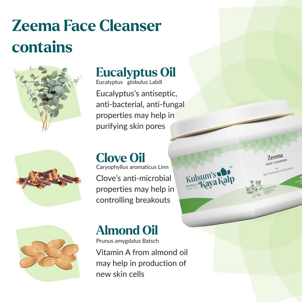 Kulsum's Kaya Kalp Zeema Face Cleanser For Skin Purification & Oil Control With Eucalyptus & Clove | Grocsy