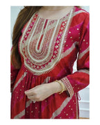 Alvano Women's Sequence Naira Cut Kurti with Pant set Printed Rayon | Grocsy