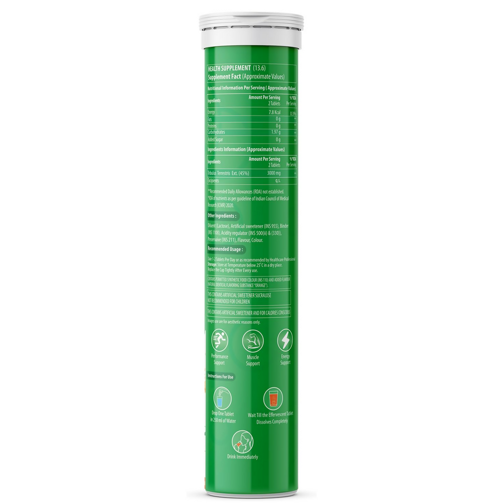 Naturyz Tribulus Terrestris 3000 Pro Gokshura Effervescent Tablets (Orange Flavour) | Grocsy