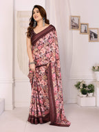 PR Fashion Maroon Bright Moss Satin Patta Printed Saree | Grocsy