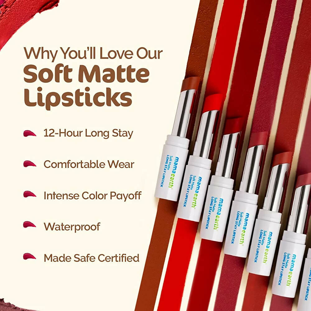 Mamaearth Soft Matte Long Stay Lipstick - Ruby Red | Grocsy