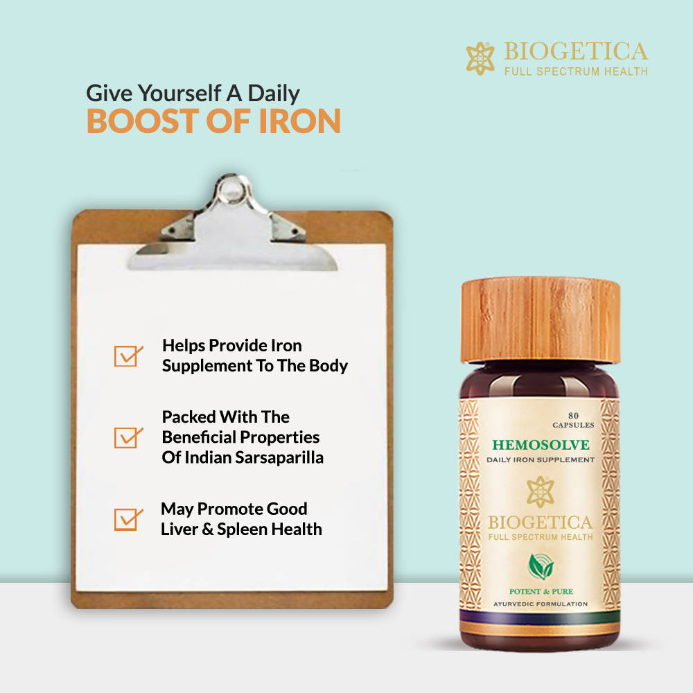Biogetica Hemosolve - Daily Iron Supplement, 80 Capsules | Grocsy
