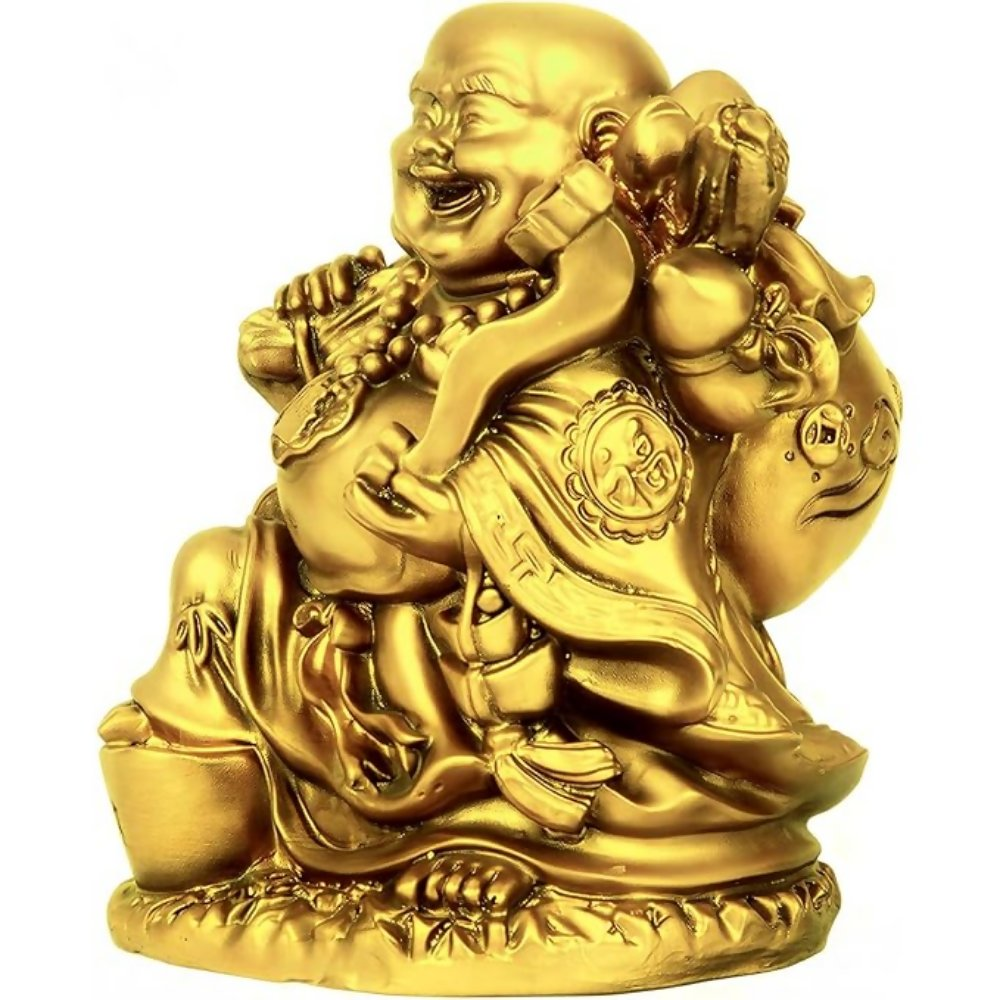 Tied Ribbons Decorative Good Plated Luck Laughing Buddha Idol Statue Showpiece | Grocsy