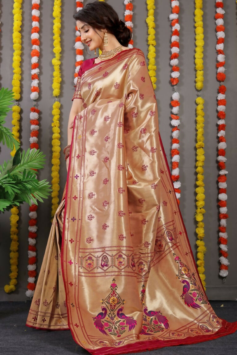 Jyoti Fashion Women's Maroon Paithani Silk Zari Woven Saree with Blouse | Grocsy