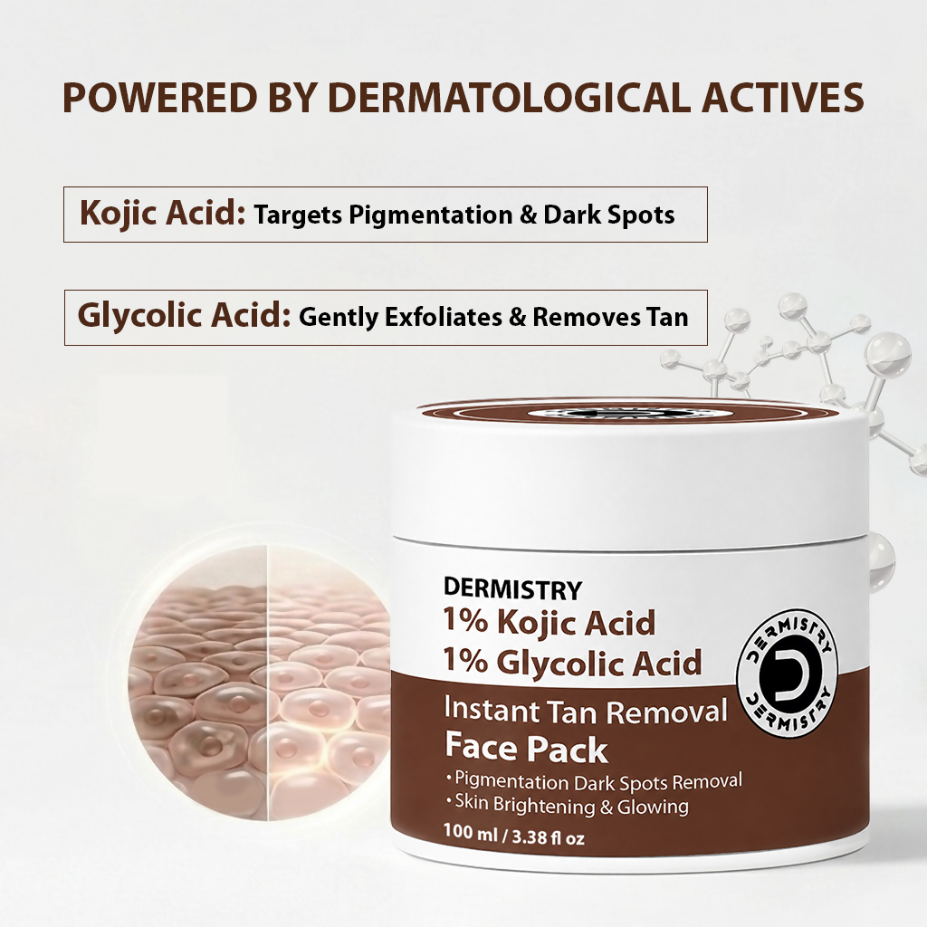 Dermistry 1% Kojic Acid 1% Glycolic Acid Pigmentation Detan Face Body Pack | Grocsy