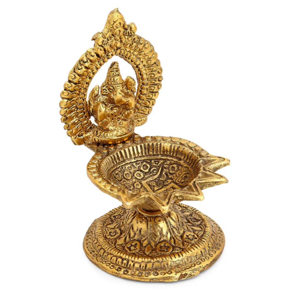 CraftVatika Ganesh Brass Idol Diya Oil Lamp Stand Showpiece | Grocsy