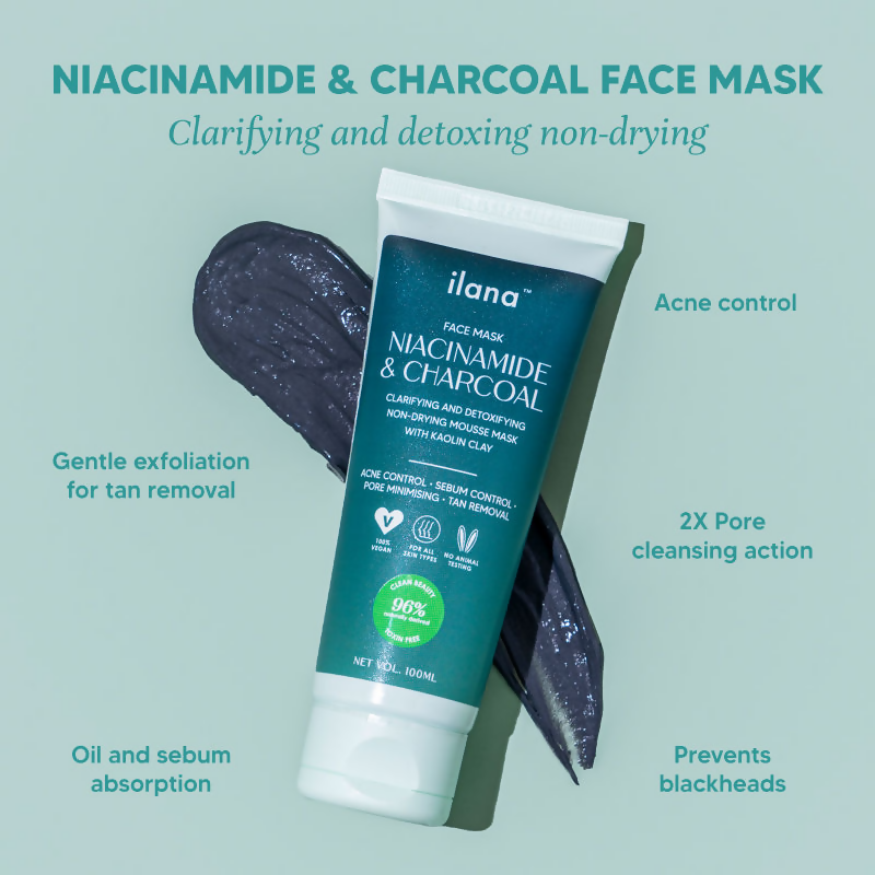 Ilana Niacinamide And Charcoal Face Mask With Kaolin Clay | Grocsy