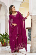 The52 Women's Gorgeous Faux Georgette Fabric Embroidery Work Flared Anarkali Pant and Dupatta Set | Grocsy
