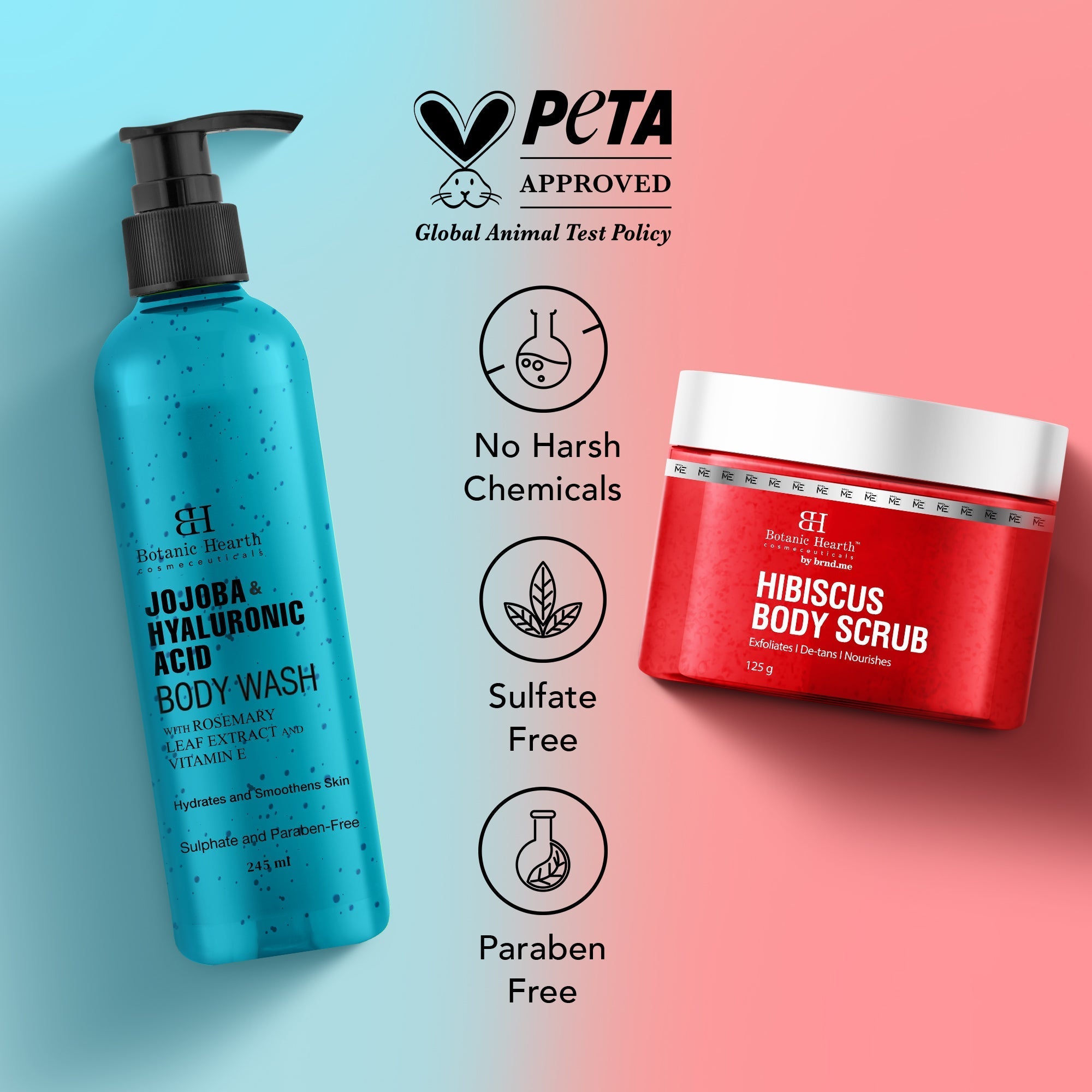 Botanic Hearth Jojoba Hyaluronic Bobywash & Hibiscus Scrub Combo | Grocsy