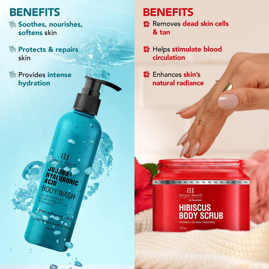 Botanic Hearth Jojoba Hyaluronic Bobywash & Hibiscus Scrub Combo | Grocsy