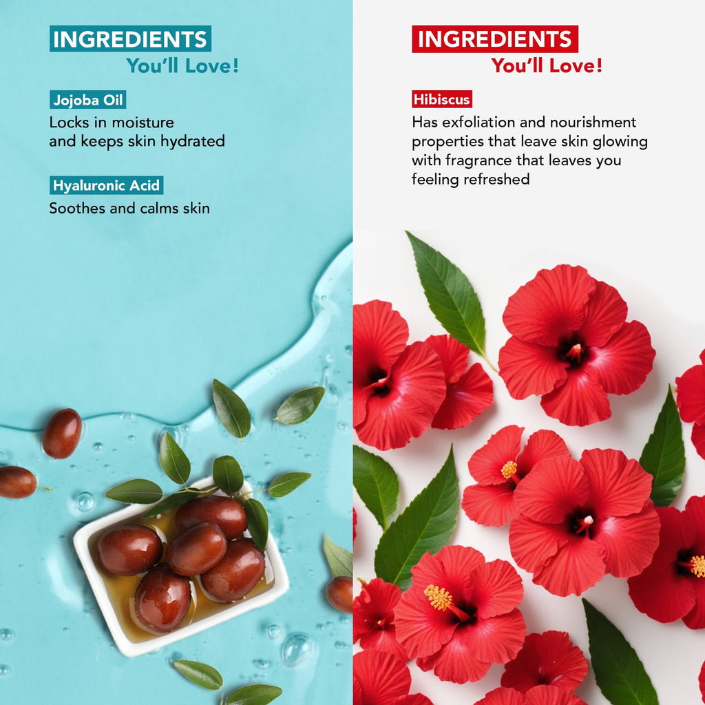 Botanic Hearth Jojoba Hyaluronic Bobywash & Hibiscus Scrub Combo | Grocsy