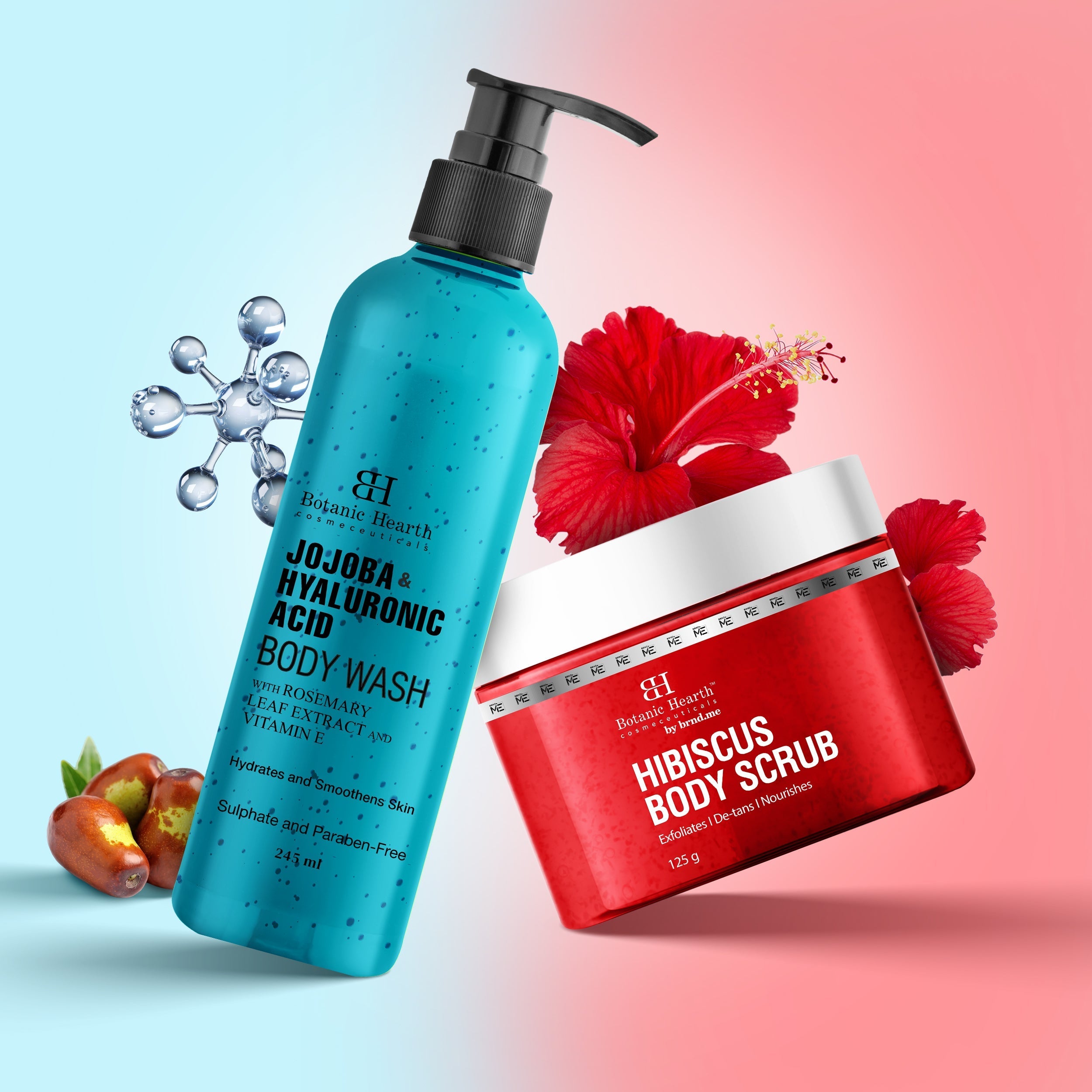 Botanic Hearth Jojoba Hyaluronic Bobywash & Hibiscus Scrub Combo | Grocsy
