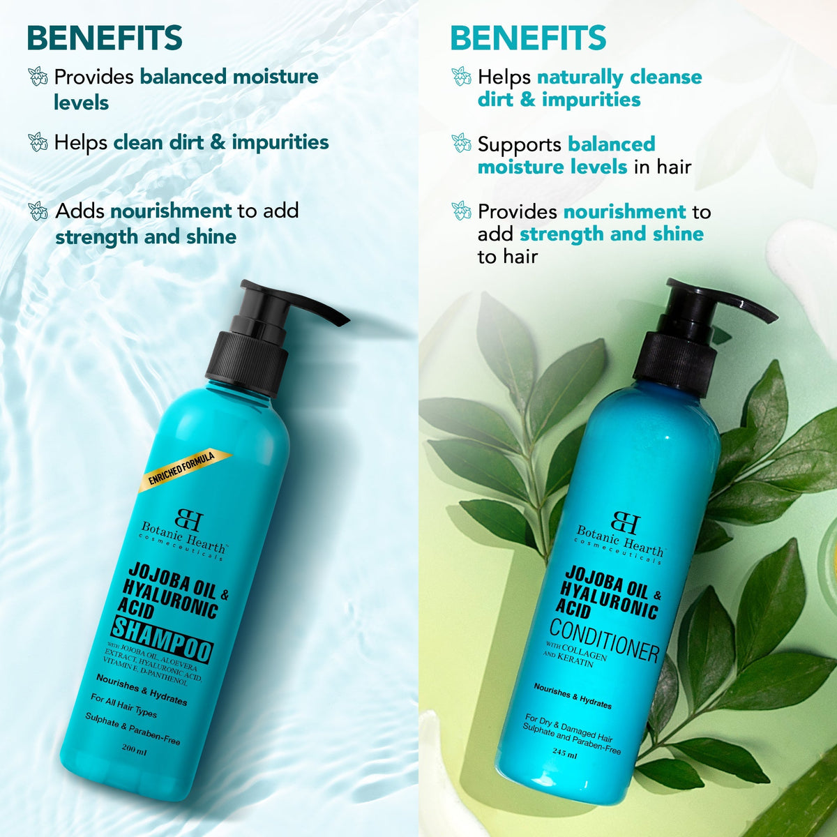 Botanic Hearth Jojoba & Hyaluronic Acid - Shampoo & Conditioner Set | Grocsy