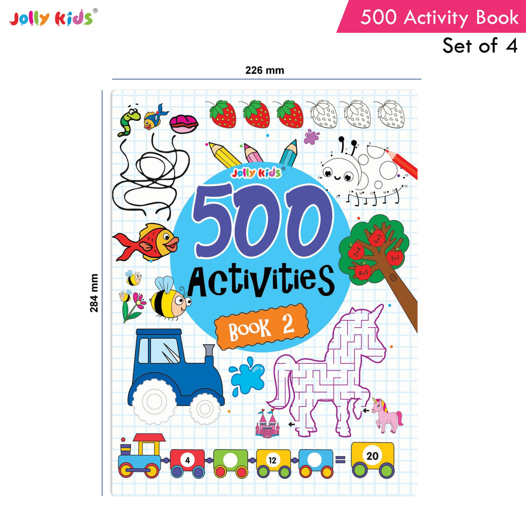 Jolly Kids Fun Learning 500 Activities Books Set of 4| Ages 3-8 years Thinking Skills Activities Learning Counting, Spelling, Solve Puzzle Activities | Grocsy