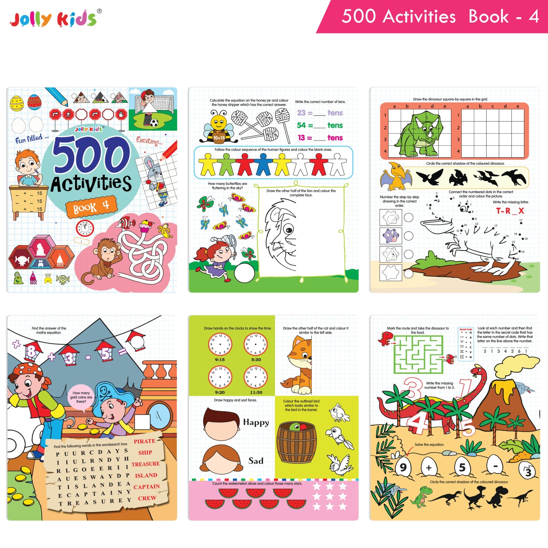 Jolly Kids Fun Learning 500 Activities Books Set of 4| Ages 3-8 years Thinking Skills Activities Learning Counting, Spelling, Solve Puzzle Activities | Grocsy