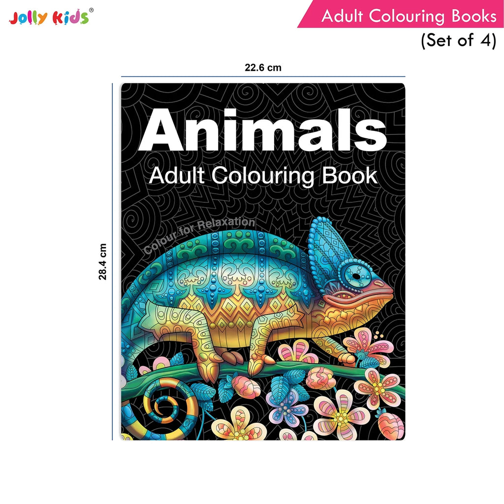 Jolly Kids Adult Colouring Books Set of 4|Adults Colouring Book: Stress Relieving Designs Floral, Animals, Birds & Motivational Quotes Colouring Books | Grocsy