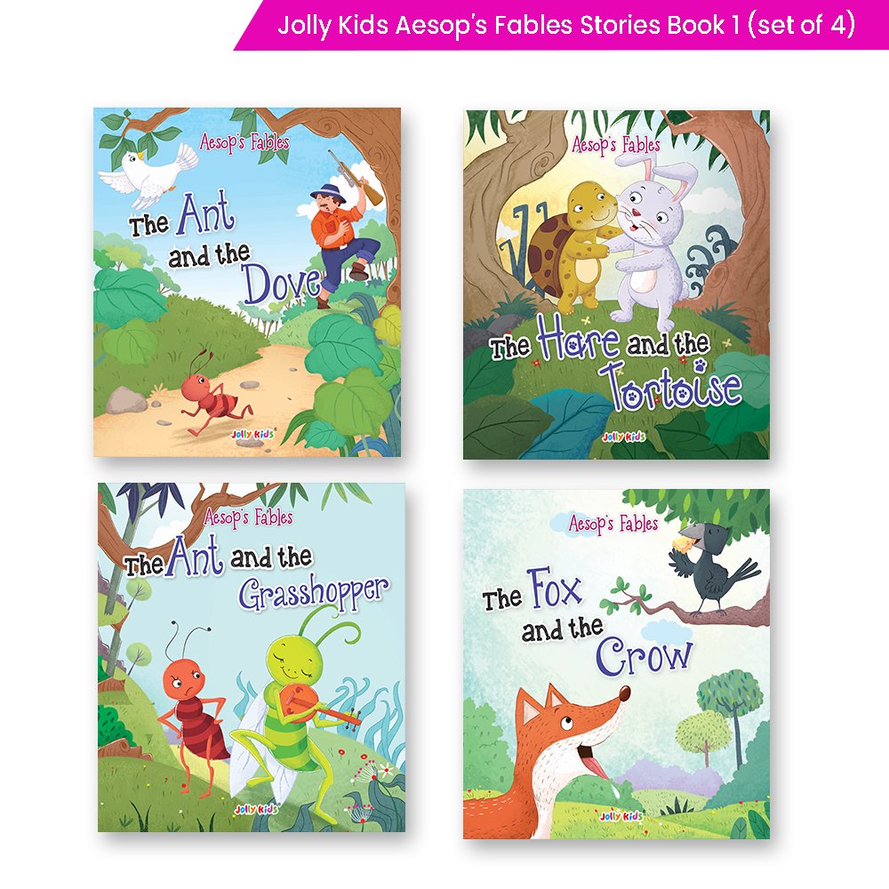 Jolly Kids Aesop’s Fables English Short Stories Book 1 Set of 4 for Little Children| Ages 3 – 6 Years| Moral Stories | Grocsy