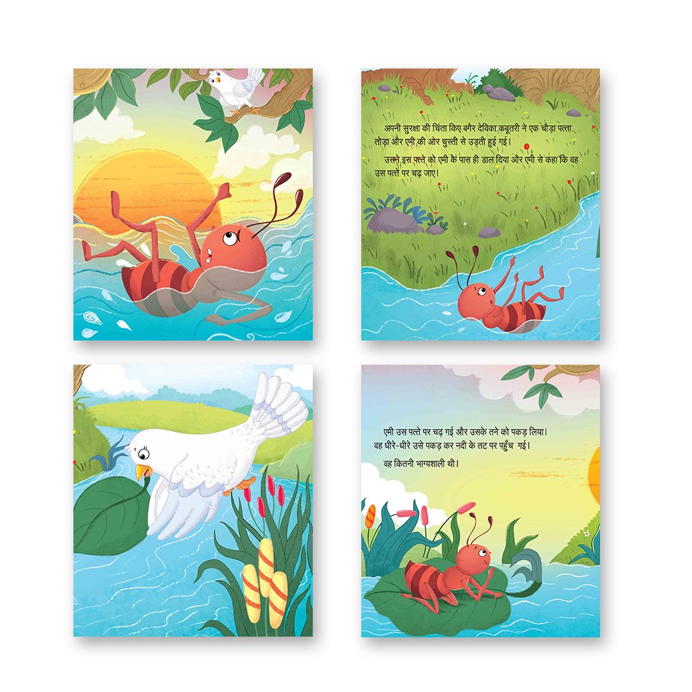 Jolly Kids Aesop's Fables Books C Set of 4 For Kids Ages 3-8 Years| Isap Ki Kahaniyan | Grocsy
