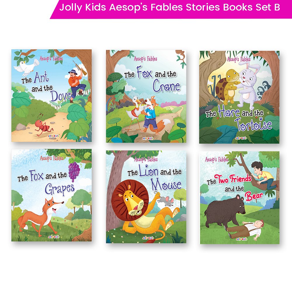Jolly Kids Aesop's Fables Stories Books B Set of 6| Bedtime Moral Stories For Kids Ages 3-6 Years | Grocsy