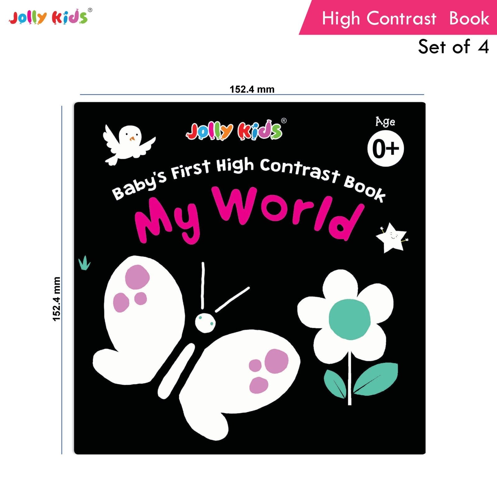 Jolly Kids Baby's First High Contrast Board Books (Set of 4)| Black and White Board Books For Kids Ages 0 - 3 Years | Grocsy