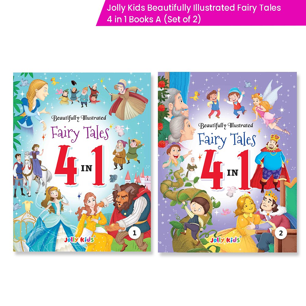 Jolly Kids Beautifully Illustrated Fairy Tales 4 in 1 Books A Set of 2| Ultimate Collection of Bedtime Megical Stories For Children Ages 3-8 Years | Grocsy