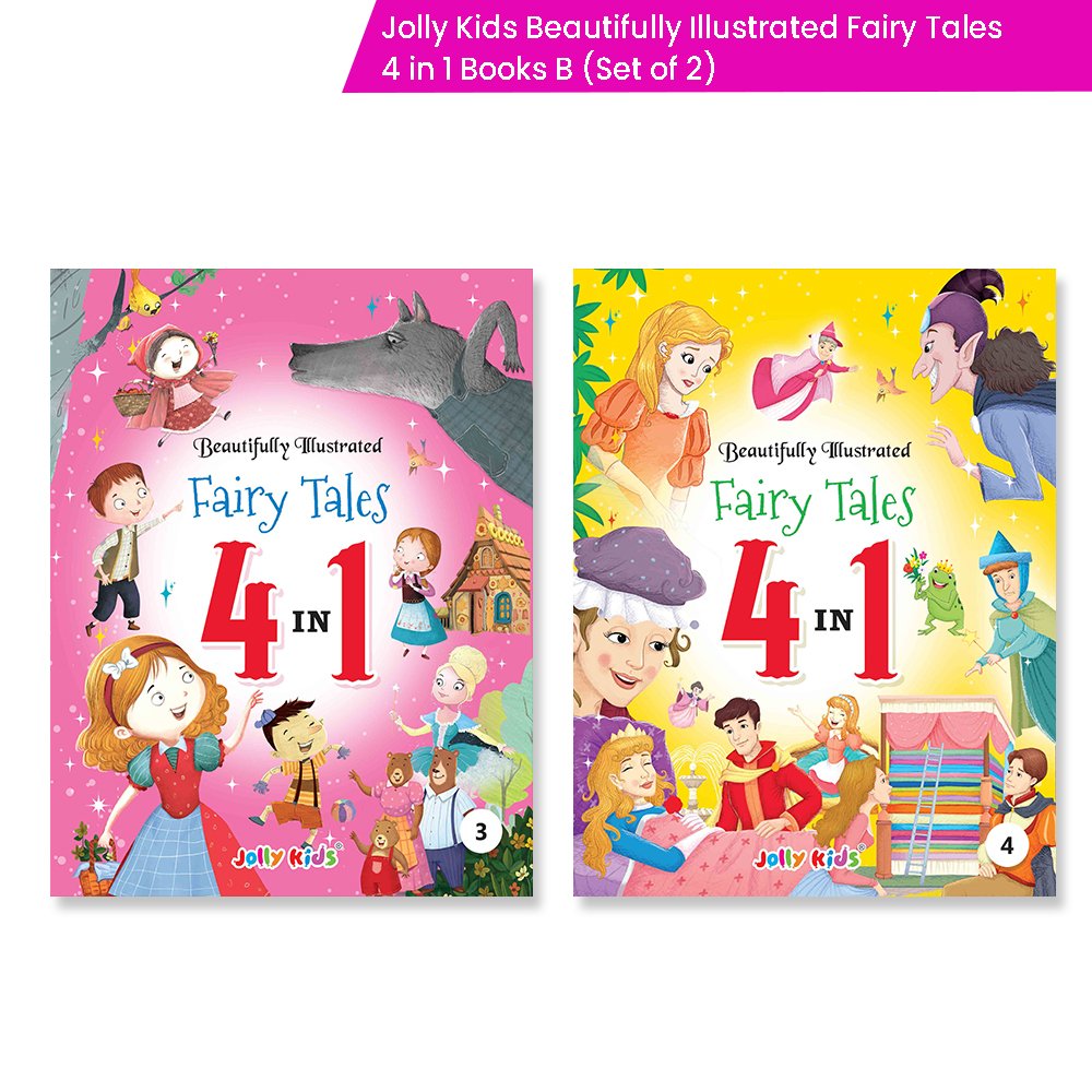 Jolly Kids Beautifully Illustrated Fairy Tales 4 in 1 Books B Set of 2| Ultimate Collection of Bedtime Megical Stories For Children Ages 3-8 Years | Grocsy