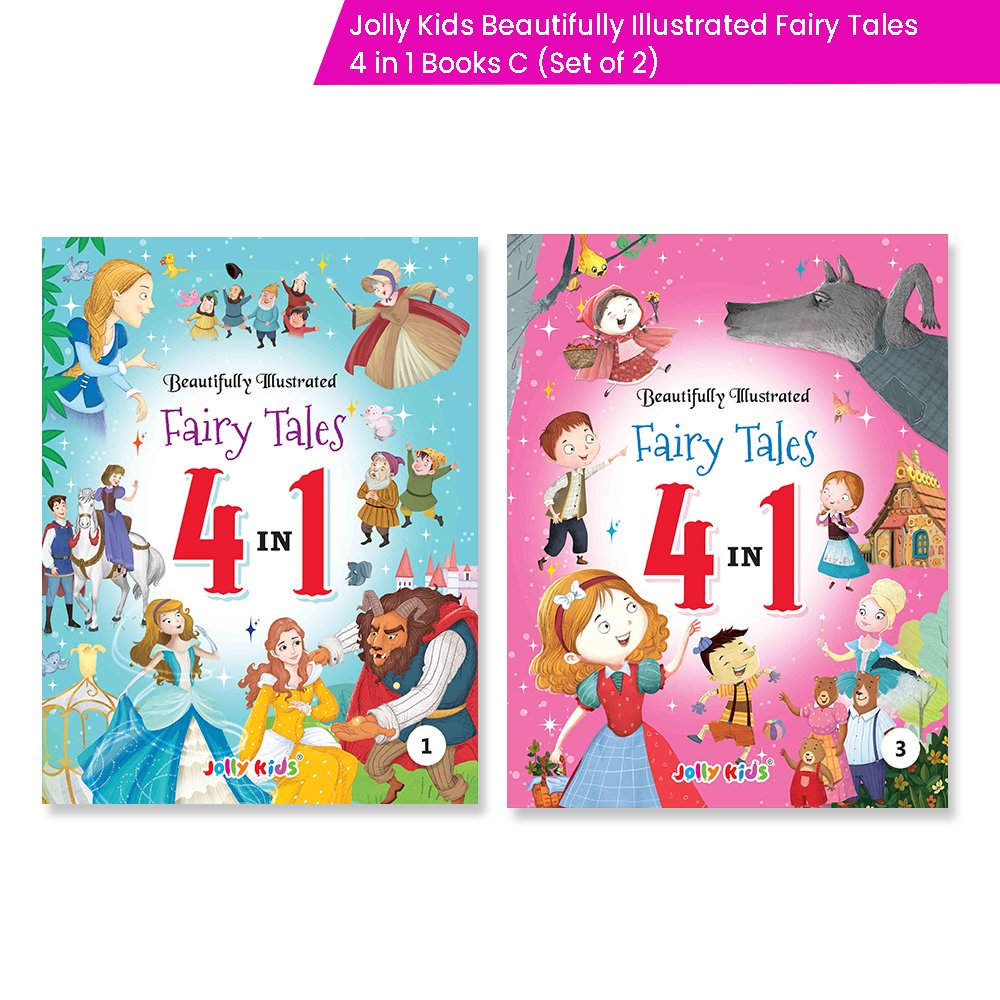 Jolly Kids Beautifully Illustrated Fairy Tales 4 in 1 Books C Set of 2| Ultimate Collection of Bedtime Megical Stories For Children Ages 3-8 Years | Grocsy