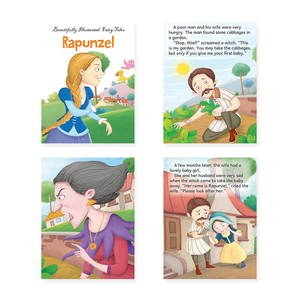 Jolly Kids Beautifully Illustrated Fairy Tales 4 in 1 Books C Set of 2| Ultimate Collection of Bedtime Megical Stories For Children Ages 3-8 Years | Grocsy