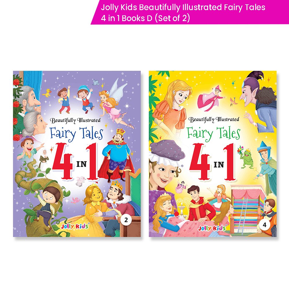 Jolly Kids Beautifully Illustrated Fairy Tales 4 in 1 Books D Set of 2| Ultimate Collection of Bedtime Megical Stories For Children Ages 3-8 Years | Grocsy