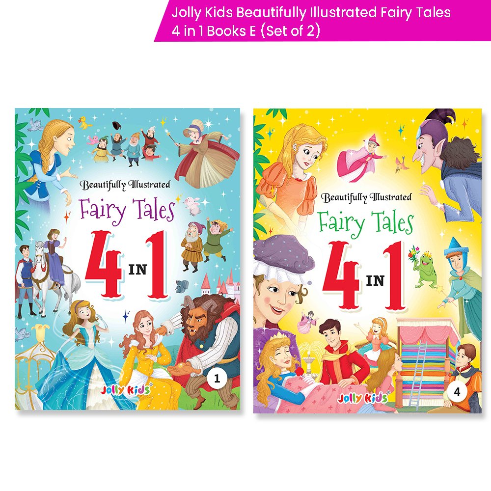 Jolly Kids Beautifully Illustrated Fairy Tales 4 in 1 Books E Set of 2| Ultimate Collection of Bedtime Megical Stories For Children Ages 3-8 Years | Grocsy