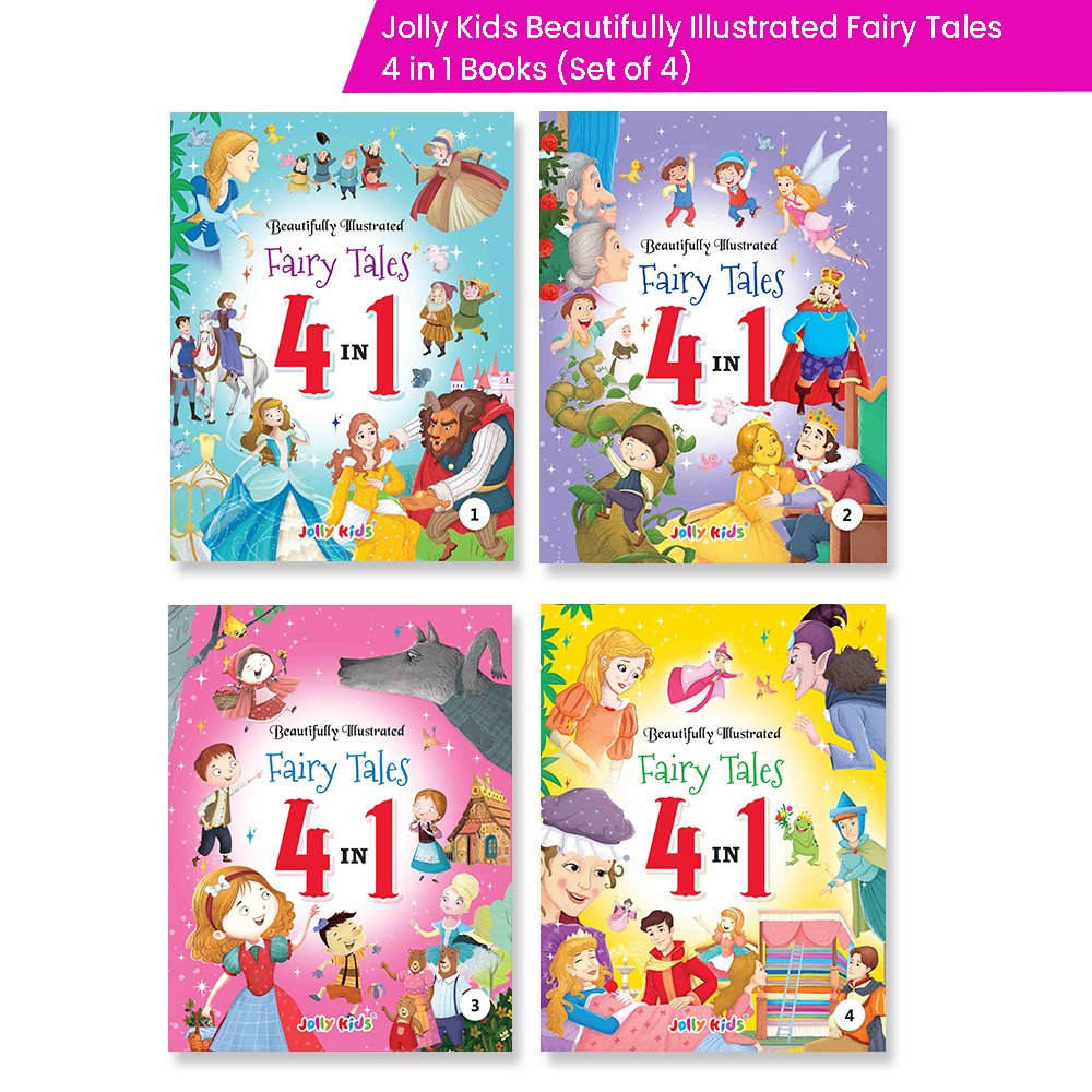 Jolly Kids Beautifully Illustrated Fairy Tales 4 in 1 Books Set of 4| Ultimate Collection of Bedtime Megical Stories For Children Ages 3-8 Years | Grocsy