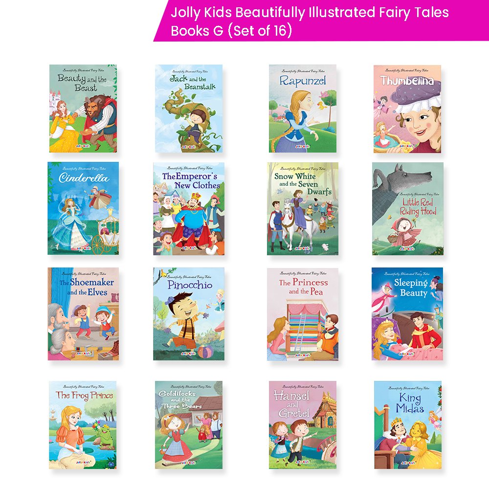 Jolly Kids Beautifully Illustrated Fairy Tales Books G Set of 16 For Kids Ages 3-8 Years| Combo Storytelling Books | Grocsy