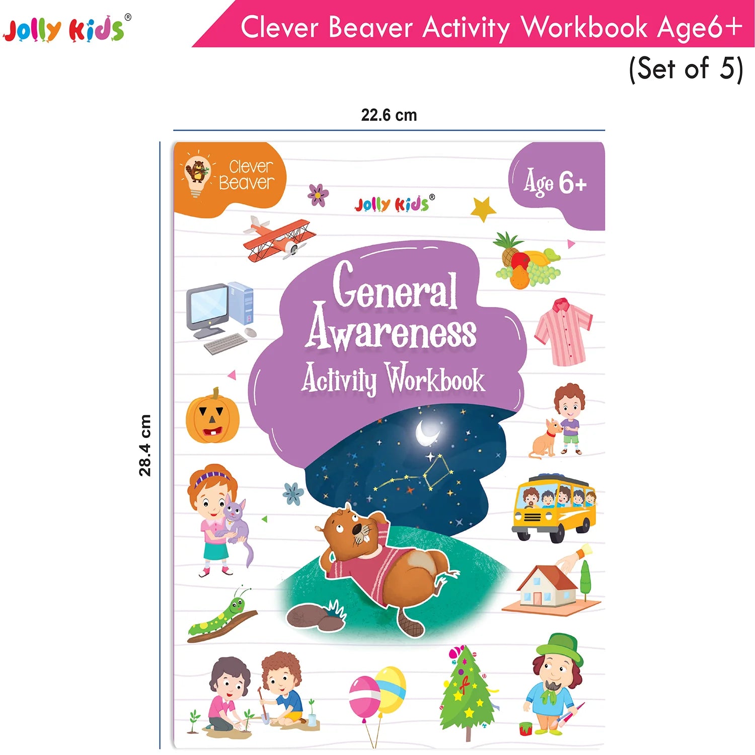 Jolly Kids Clever Beaver Ages 6-7 Years Fun Learning Activities Workbooks Set of 4| English-Maths-EVS-Good Habit-Logical Reasoning | Grocsy