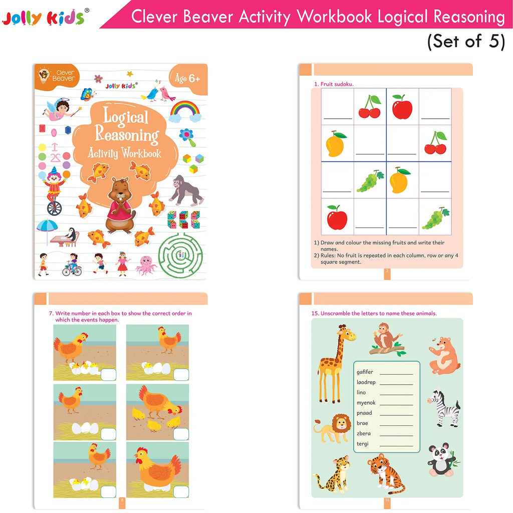 Jolly Kids Clever Beaver Ages 6-7 Years Fun Learning Activities Workbooks Set of 4| English-Maths-EVS-Good Habit-Logical Reasoning | Grocsy