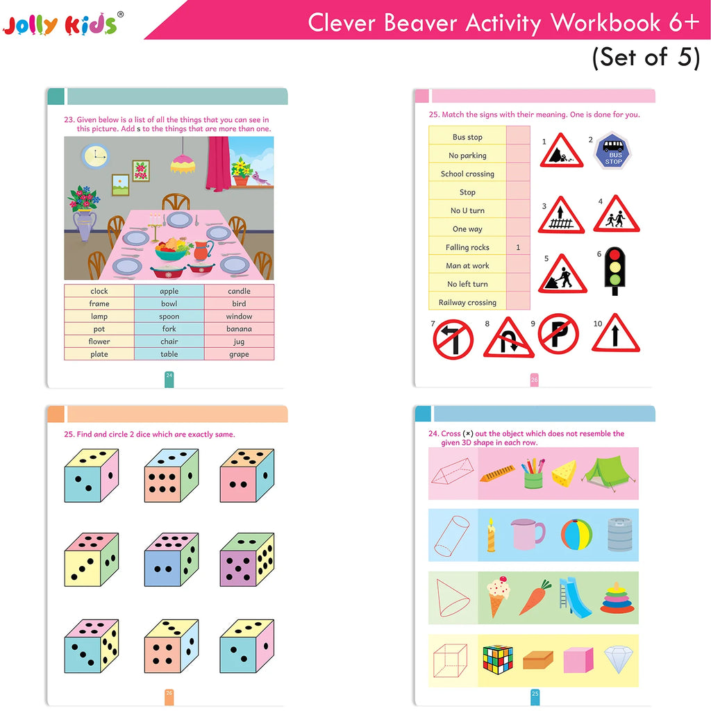 Jolly Kids Clever Beaver Ages 6-7 Years Fun Learning Activities Workbooks Set of 4| English-Maths-EVS-Good Habit-Logical Reasoning | Grocsy