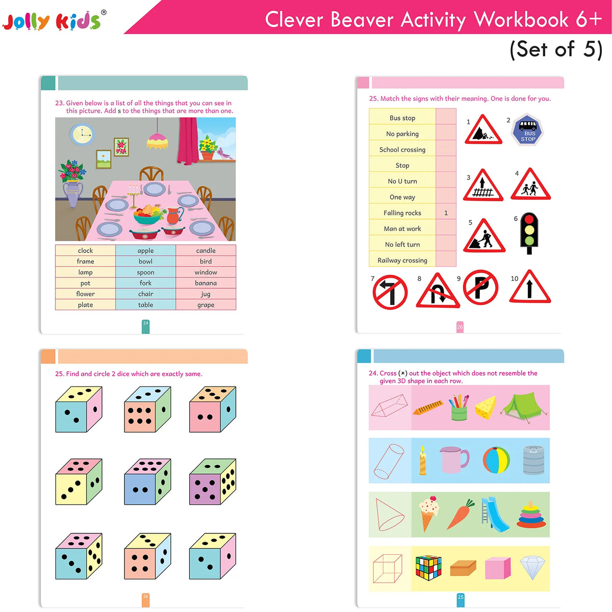 Jolly Kids Clever Beaver Ages 6-7 Years Fun Learning Activities Workbooks Set of 4| English-Maths-EVS-Good Habit-Logical Reasoning | Grocsy