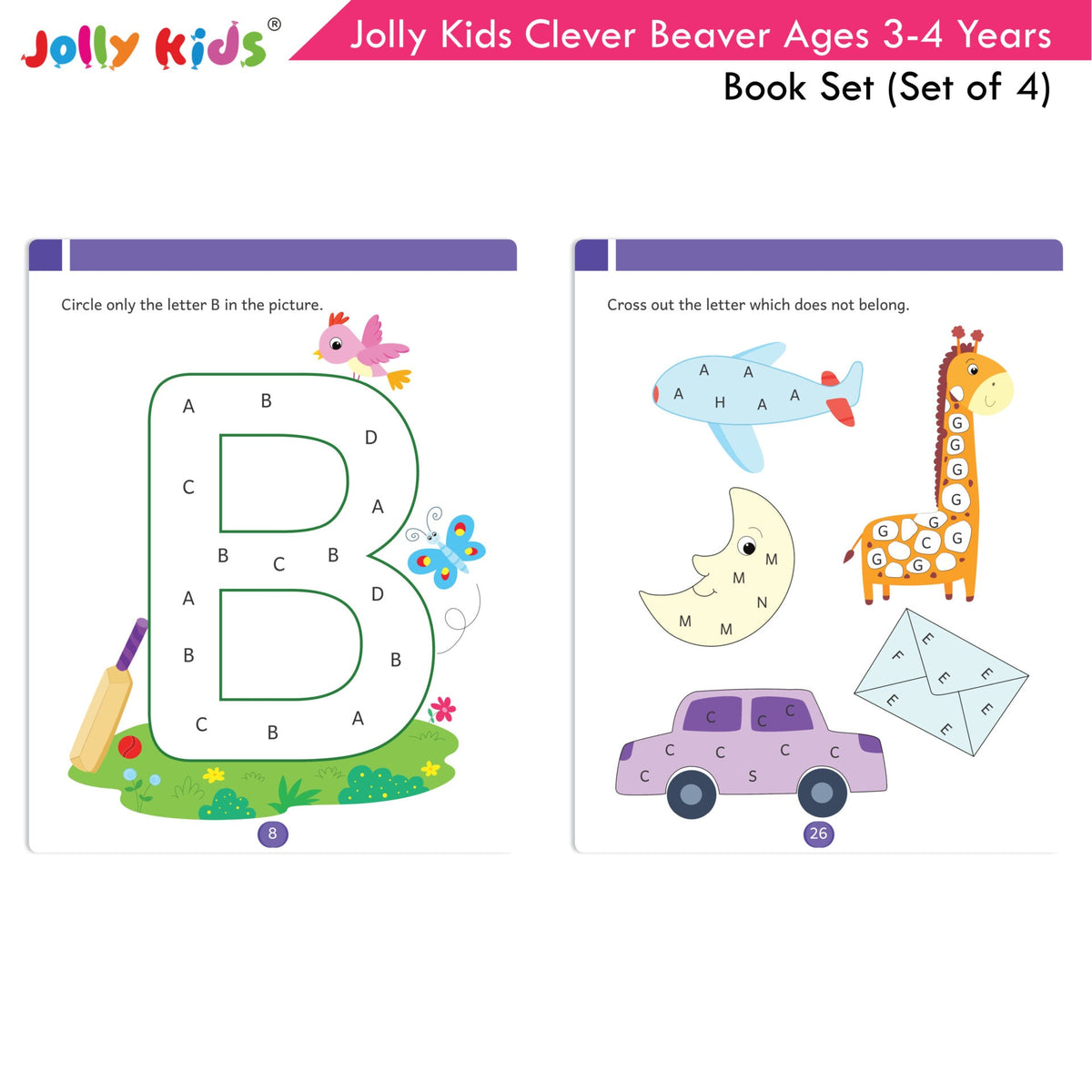 Jolly Kids Clever Beaver Ages 3-4 Years Fun Learning Workbooks Set of 4| Alphabets| Numbers| EVS| Good Habit| Workbooks for Kindergarten | Grocsy