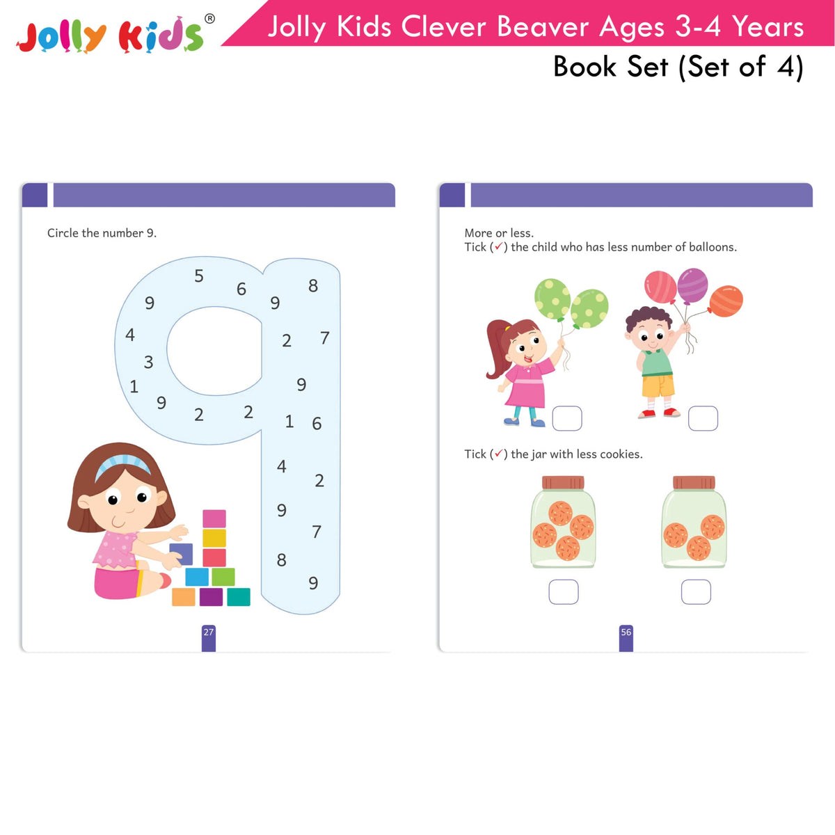 Jolly Kids Clever Beaver Ages 3-4 Years Fun Learning Workbooks Set of 4| Alphabets| Numbers| EVS| Good Habit| Workbooks for Kindergarten | Grocsy