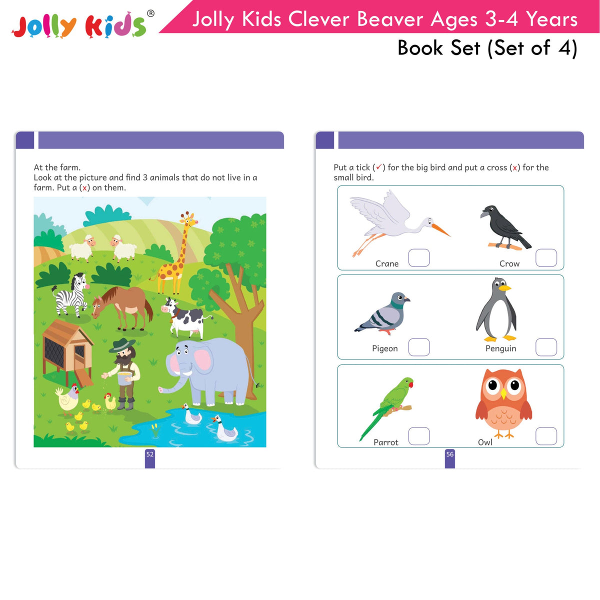 Jolly Kids Clever Beaver Ages 3-4 Years Fun Learning Workbooks Set of 4| Alphabets| Numbers| EVS| Good Habit| Workbooks for Kindergarten | Grocsy