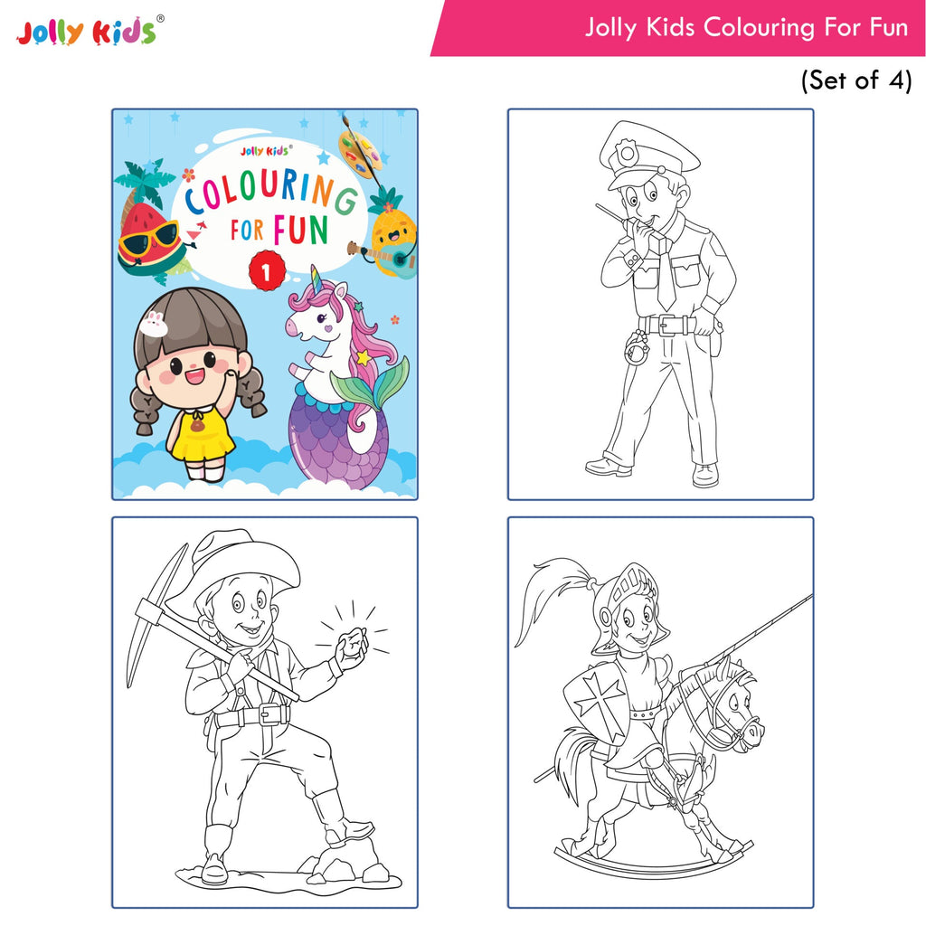 Jolly Kids Colouring for Fun Books A| Set of 4| Each Book 64 Images|Colouring & Painting Books for Kids|Ages 3-8 Year | Grocsy